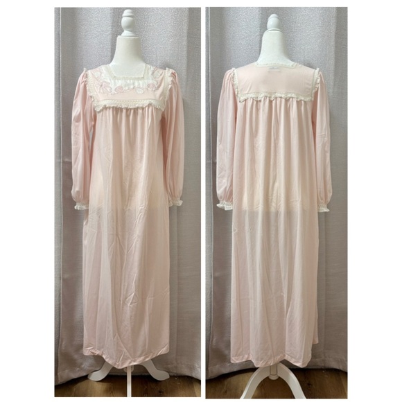 Sara Beth Other - Sara Beth Vintage Nightgown Blush Pink Lace Embroidered Bow Women’s S  90s Dress